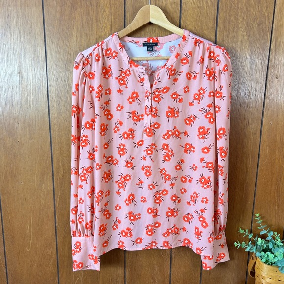 Ann Taylor Pink Floral Button Front Blouse Long Sleeve Shirt Women Medium Preppy - Picture 2 of 7